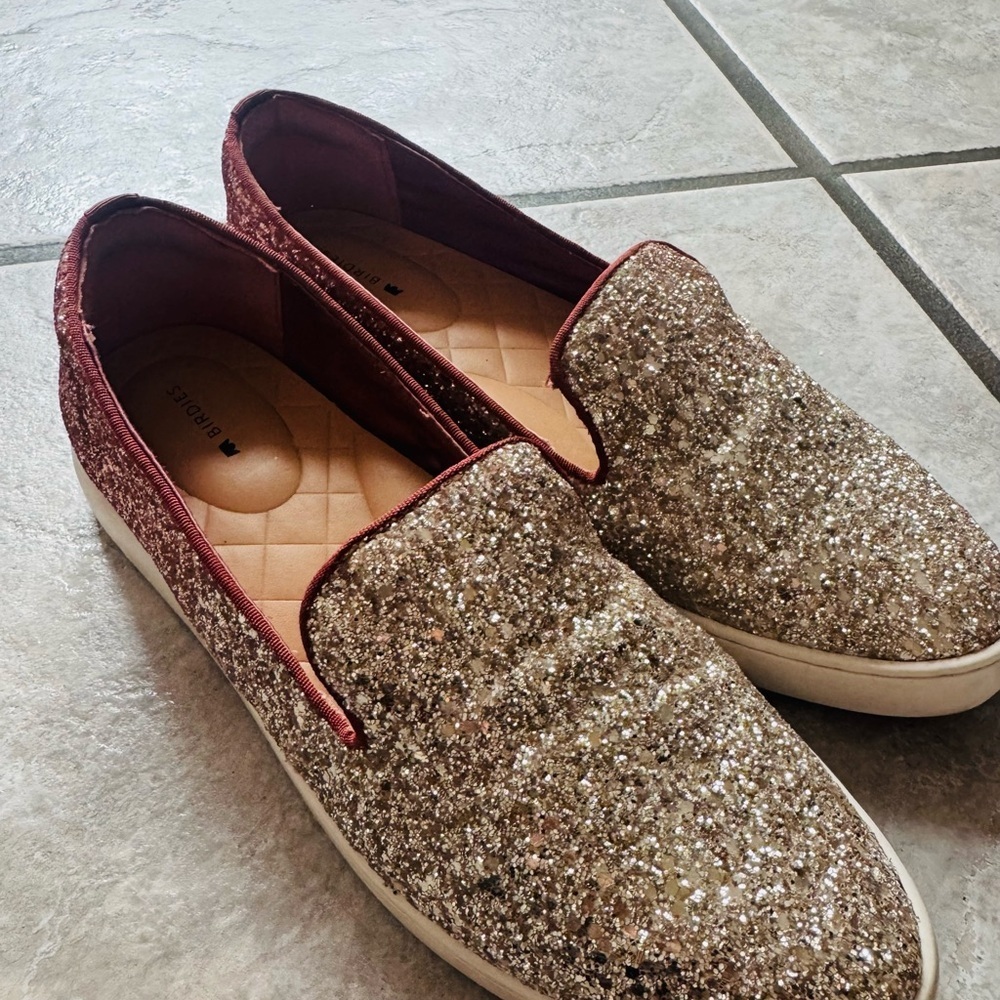 Birdies Ombre Glitter Slip-On Flats | Rose Gold/Silver | Size 8.5